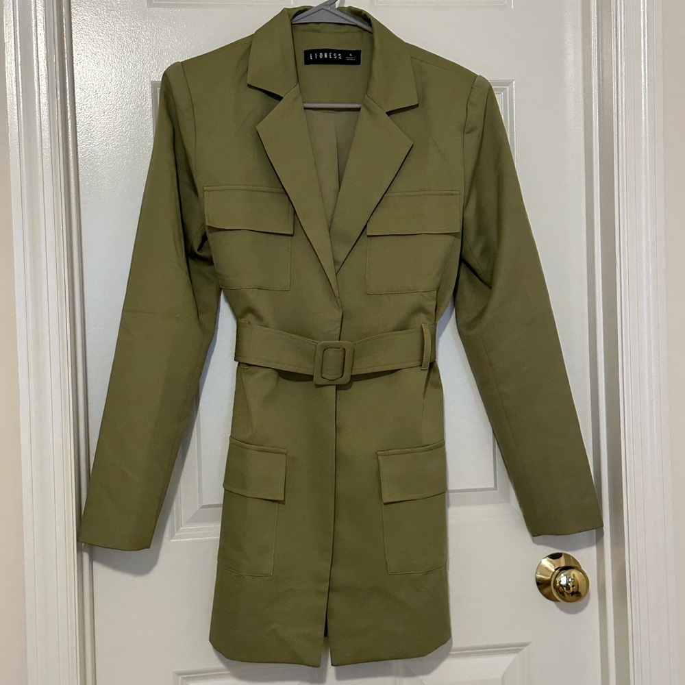 Lioness Olive Belted Blazer Dress